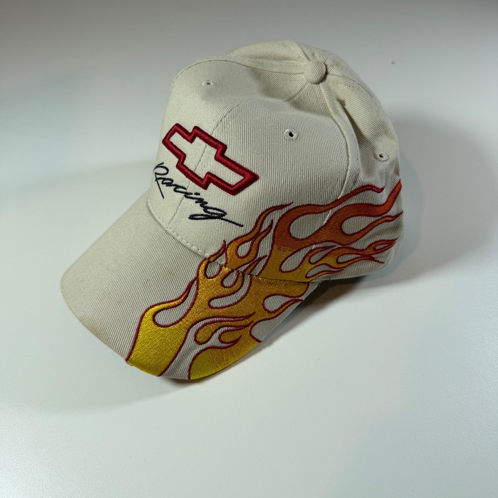 Chevrolet Racing Hat Adult OSFA Cream Good Flame Graphic NASCAR Embroidered
